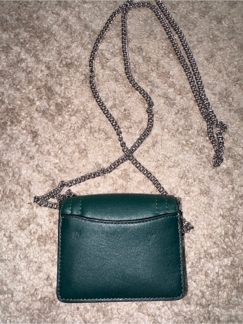 Coach Forest Green Leather Mini Crossbody Wallet with Silver Chain - Picture 3 of 7